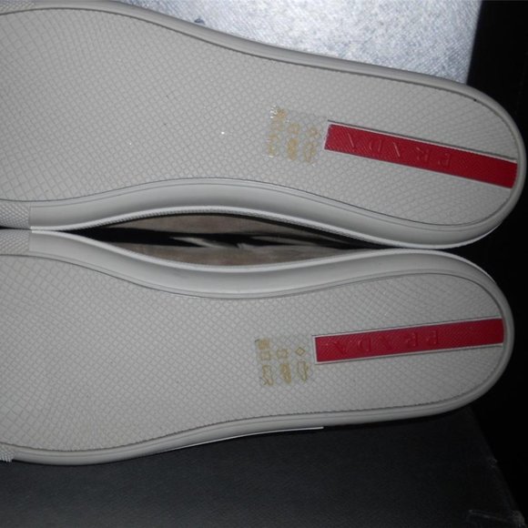 PRADA Beige Suede Ribbon High Top Metallic Cap Toe Lace Up Sneakers Shoes - Picture 13 of 14